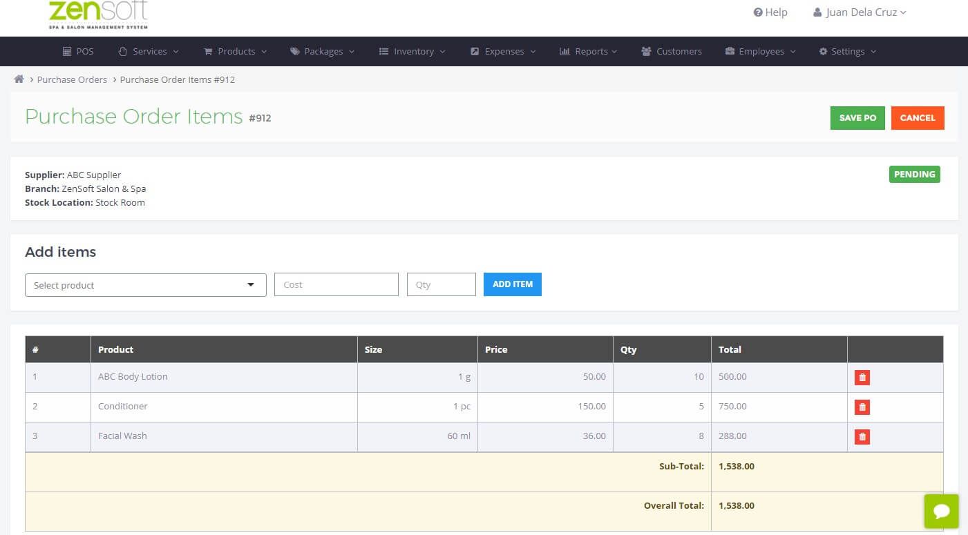 Creating a new purchase order
