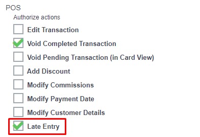 Branch Settings Late Entry Override
