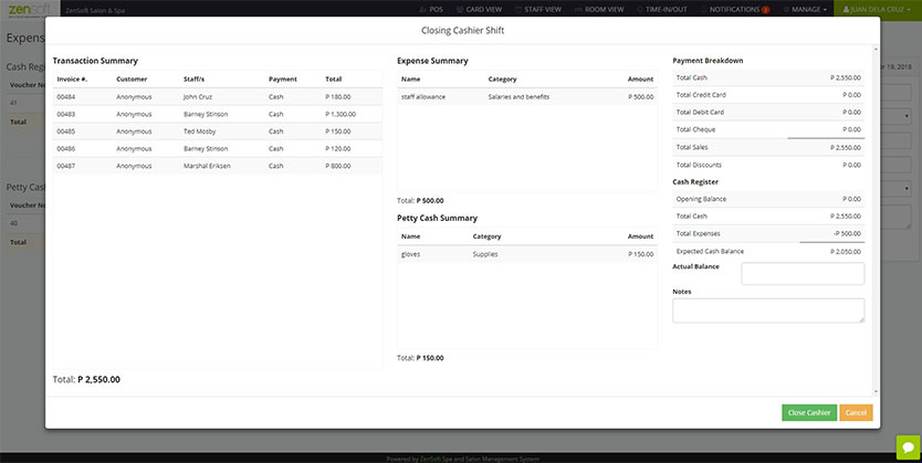 Close Cashier Shift