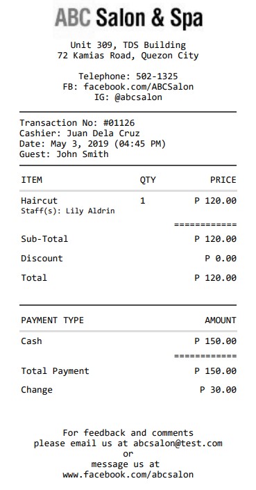 Pos Receipt With Change