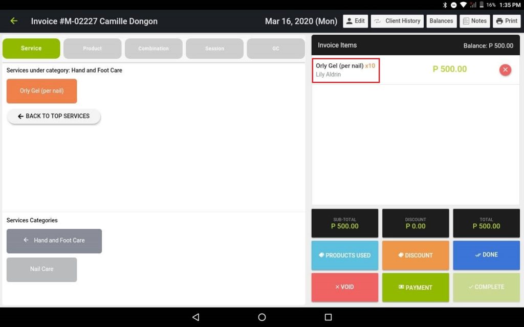 Single Staff On Multiple Services Tablet